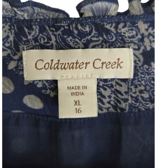 Coldwater Creek Navy Blue‎ Sheer Polka Dot Blouse Size 16/XL - Picture 3 of 6